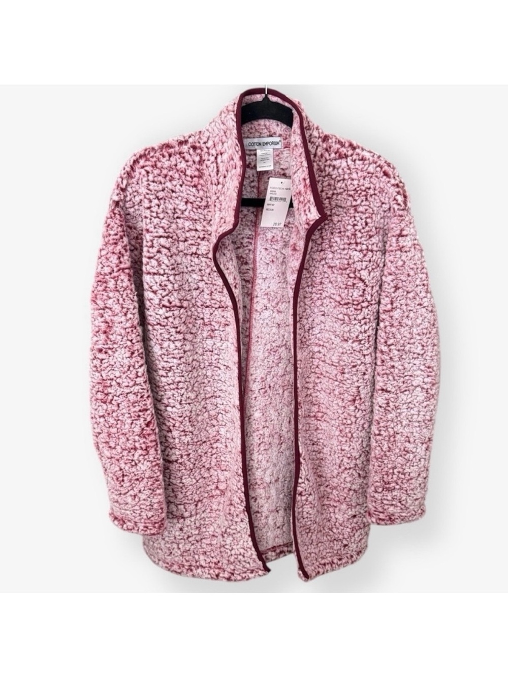 Cotton Emporium Blush Pink Teddy Jacket with Berry Trim